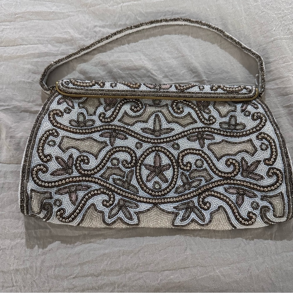 Elegant Vintage Pearl Beaded Clutch with Intricate Design by Grimm
